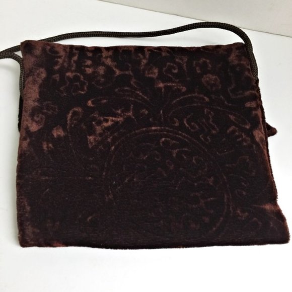 Vintage Handmade Evening Purse Brown Cut Velvet Shoulder Bag Ecru Lining Party - Picture 4 of 5
